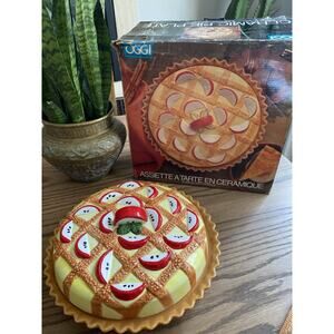 Vintage Ceramic Apple Pie Keeper Lidded Pie Dish Oggi 11” With Original Box